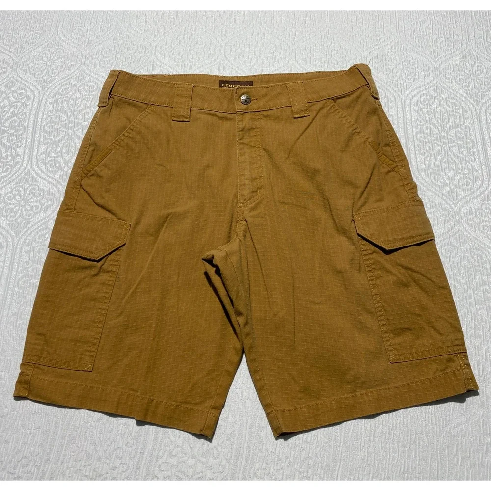 Lincoln‎ Outfitters Workwear Mens Brown Ripstop Cargo Shorts Size 34